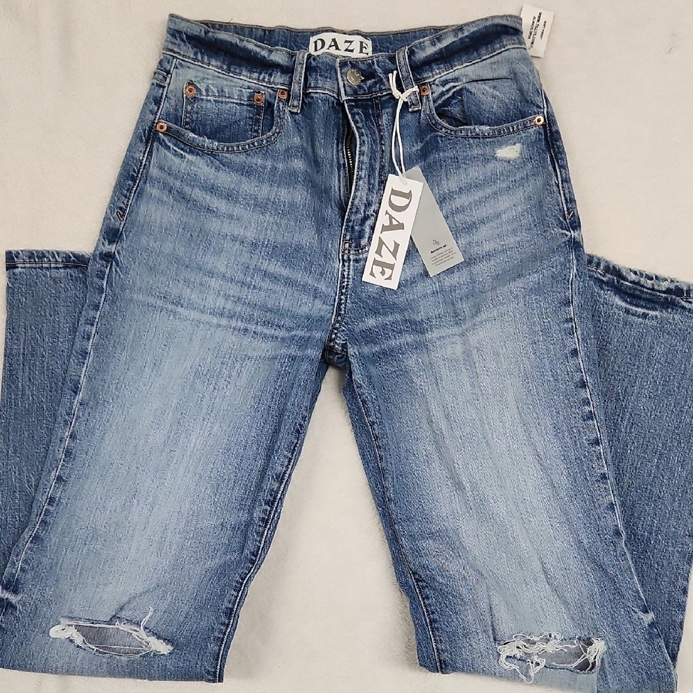 Blue Boyfriend Jeans with Distressed Details